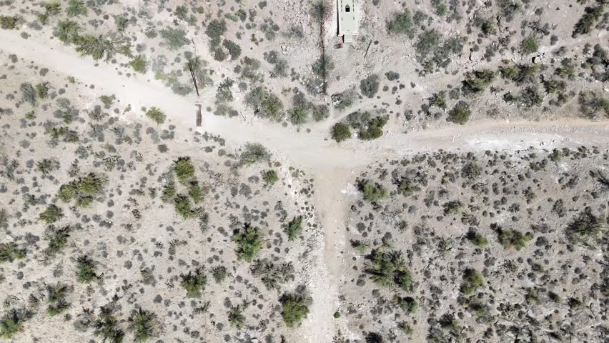 Aerial city top down in Sonoran desert historic route 66 Barstow California Southwest CA USA