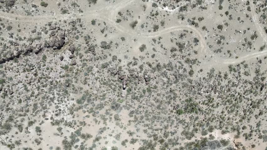 Aerial city top down in Sonoran desert historic route 66 Barstow California Southwest CA USA