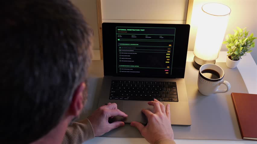 Male Information Technology Security Engineer Running Through an Internal Penetration Test Checklist Web Form - Corporate Cybersecurity Concept - Powered by Shutterstock - Get 15% off with code: PIKWIZARD15
