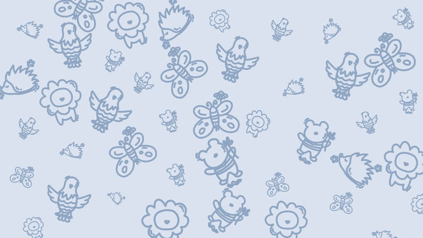 Minimalist seamless pattern animation of cute animal doodles on a light blue background. Perfect for kids design, wallpapers, wrapping paper, or calm motion backgrounds.