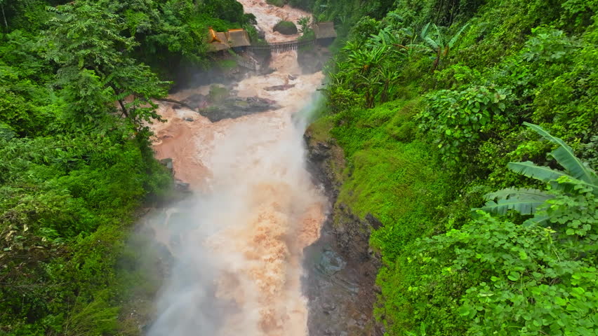 Monsoon Flash Flooding and Swollen River 4K Aerial