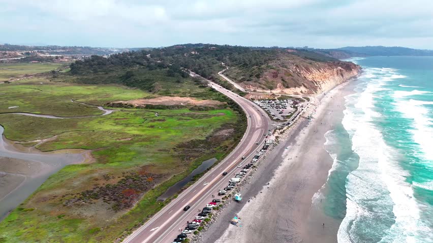 Aerial nature landscape of wetlands and beach summer day in southern San Diego California CA USA