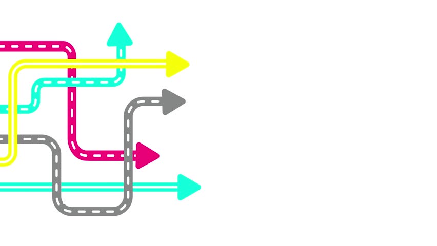 A minimal flat design animation of abstract arrows and pointers indicating directions on a clean white background, perfect for navigation and guidance concepts.