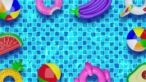 A vibrant animated background featuring pool water and colorful inflatables, capturing summer fun and swimming pool relaxation. - Powered by Shutterstock - Get 15% off with code: PIKWIZARD15