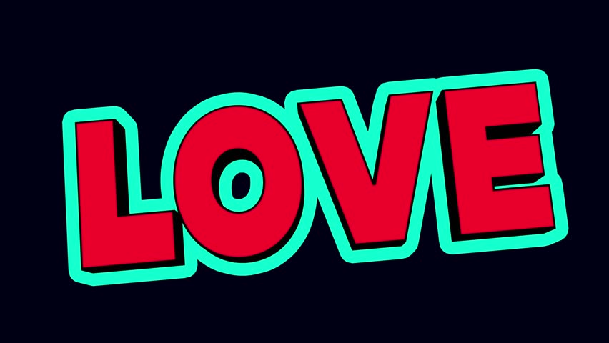 A trendy hipster 3D kinetic text animation of "Love" designed as a Valentine's Day card, featuring modern motion design for on-screen display.