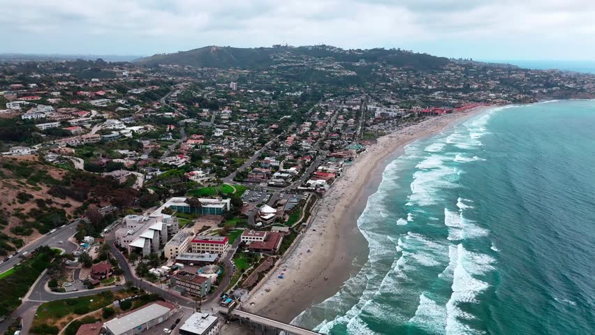 Aerial nature landscape of city and beach summer day southern La Jolla San Diego California CA USA
