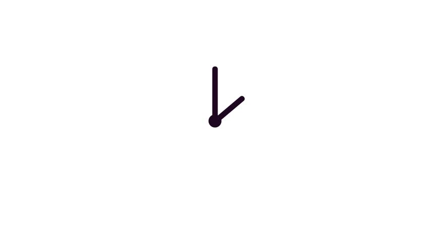  A seamless loop animation of a clock on a white background with moving hands symbolizing time flow, ending with a zoom-in before repeating endlessly.