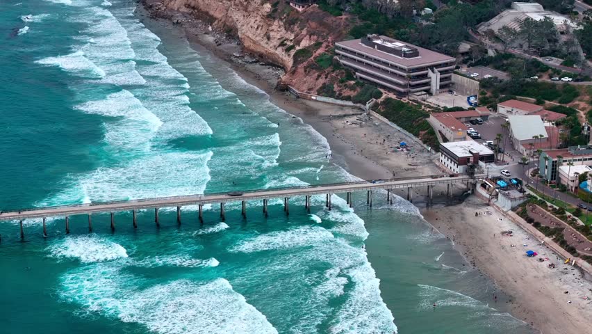 Aerial nature landscape of city and beach summer day southern La Jolla San Diego California CA USA