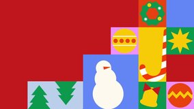 4K Christmas checkered pattern with geometric minimal holiday icons and simple shapes forms. Abstract background for Christmas and New Year holidays with space for text. Looping animation. - Powered by Shutterstock - Get 15% off with code: PIKWIZARD15