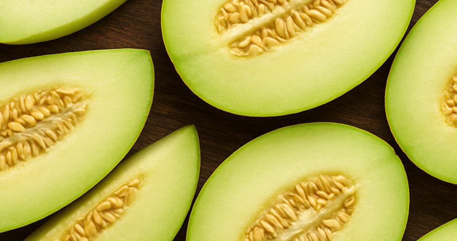 Melon slices on Table. Fruit Background