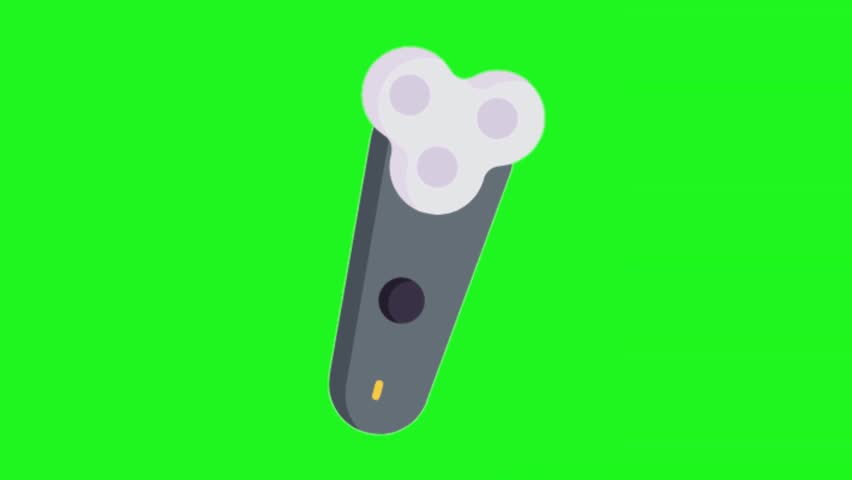 Animated electric shaver icon smoothly rotating on a vibrant green background representing technology and personal grooming innovation