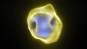 A seamless looping animation of a blue sphere surrounded by dynamic yellow glowing particles forming a fluid wave motion in a dark space - Powered by Shutterstock - Get 15% off with code: PIKWIZARD15