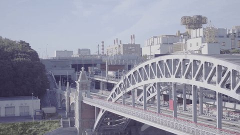 Steel Arch Railway Bridge over River near