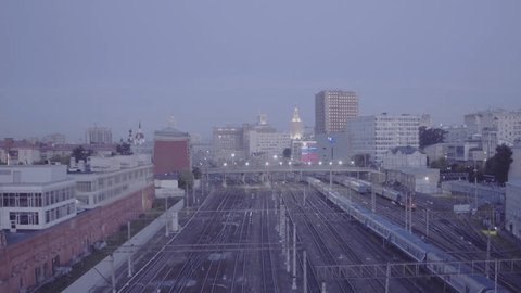 Drone Panorama Trains City Skyline Twilight D Log