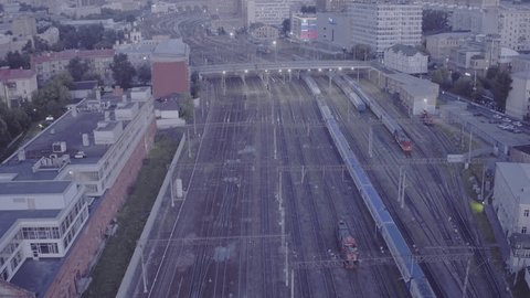Aerial View of Kazan Station Over Railroad Tracks at Dawn