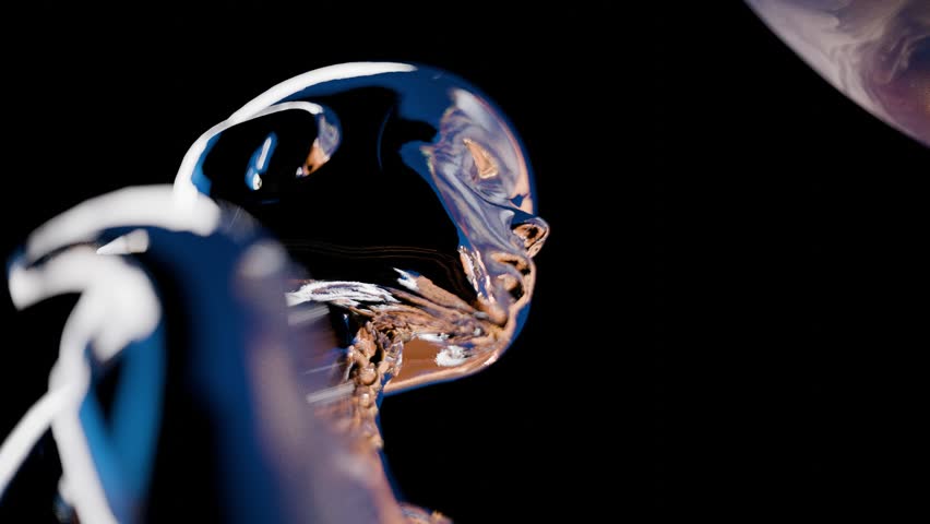 Retrofuturism-style chrome robot, fantastic abstract background. 3D Illustration