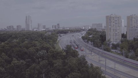 Drone Moving Left over Railway Green Urban