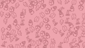 animated summer holiday icon seamless pattern sketches of backpacks, bottles, cartoon characters on pink. Ideal for school supplies, travel products, fun illustrations, and childrens designs. - Powered by Shutterstock - Get 15% off with code: PIKWIZARD15