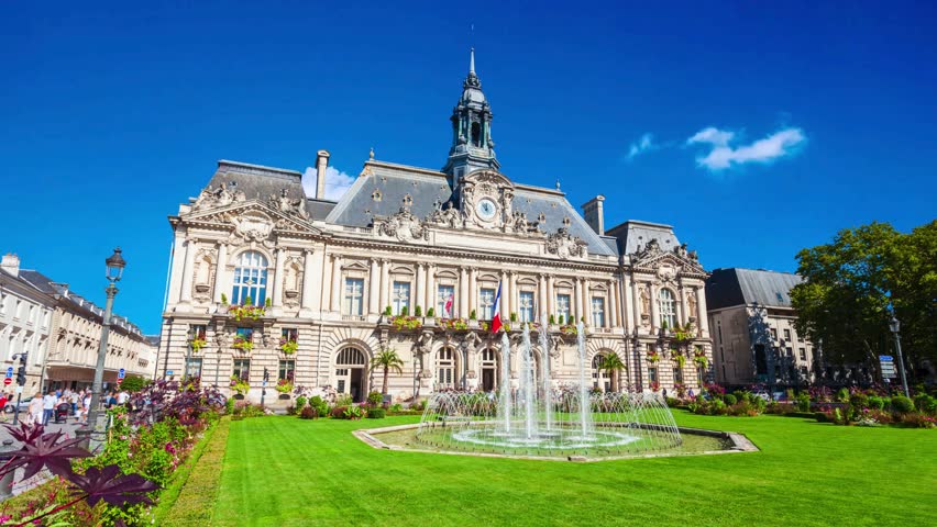 TOURS, FRANCE  Town hall at Place Jean Jaures square in Tours city in Loire valley of FranceCity Hall or Hotel de Ville is the building housing the city