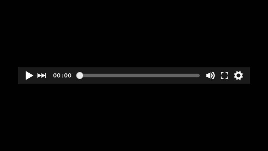 Blue video player control panel animation with a progress bar on a transparent background
