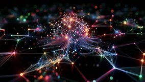 Dynamic neural network visualization showing digital nodes and glowing connections symbolizing artificial intelligence, data processing, and energy flow in an abstract futuristic design. - Powered by Shutterstock - Get 15% off with code: PIKWIZARD15