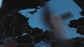 Animated view of cyber attacks on a world map with Russia highlighted, illustrating cybersecurity threats, network monitoring, and digital defense visualization. - Powered by Shutterstock - Get 15% off with code: PIKWIZARD15