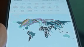 Global world map tracking cyber threats in real time, visualizing cyberattacks worldwide for cybersecurity monitoring, data protection, and network defense. - Powered by Shutterstock - Get 15% off with code: PIKWIZARD15