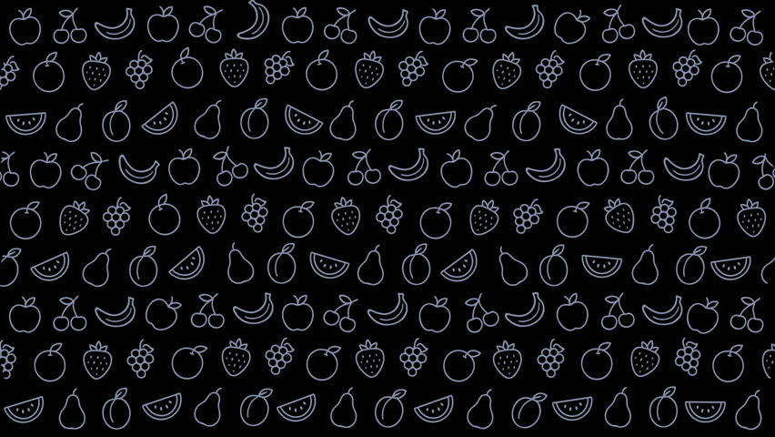 A vibrant line art pattern showcasing various fruits including berries, apples, bananas, and citrus slices, ideal for creative design backgrounds and fresh branding visuals.
