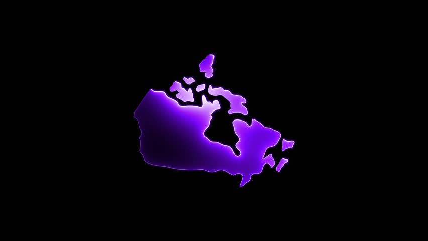 Canada map icon animation by purple color neon mask glow on black background.