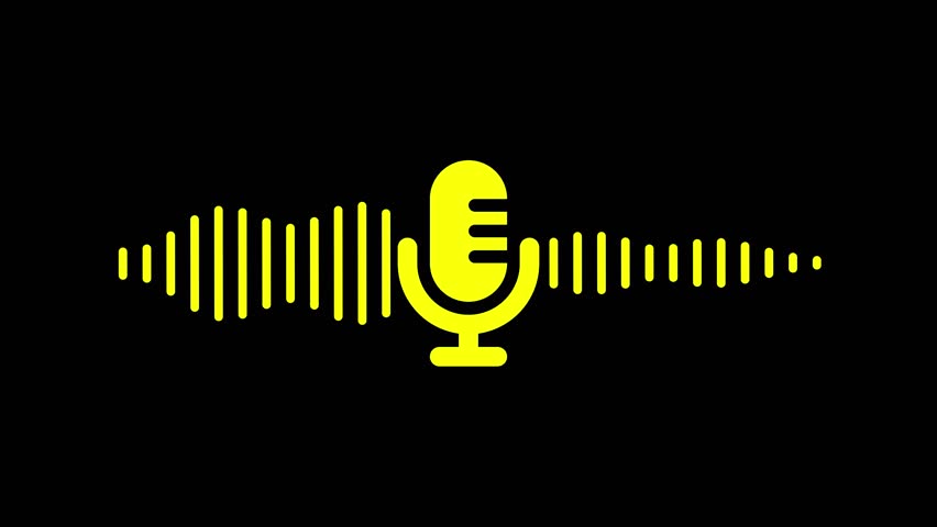 Minimalist Microphone Animation, A minimalist microphone icon animated on a black background, symbolizing audio or podcasting