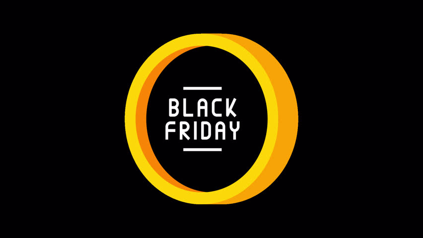 Modern 3D Black Friday circle logo with golden ring and bold typography. Ideal for e-commerce, sale banners, and promo ads. 6-sec looping animation with transparent background.
