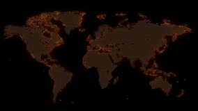 Digital world map with glowing orange dot-grid background, overlaid with white house icons and magenta location pins representing global network hubs or regional offices.	 - Powered by Shutterstock - Get 15% off with code: PIKWIZARD15