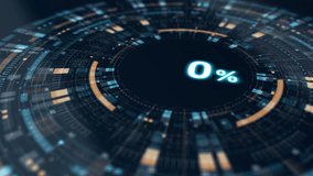 Motion graphic of futuristic digital interface showing 100 percent loading progress in blue and orange circular HUD with glowing lights and depth of field effects. - Powered by Shutterstock - Get 15% off with code: PIKWIZARD15