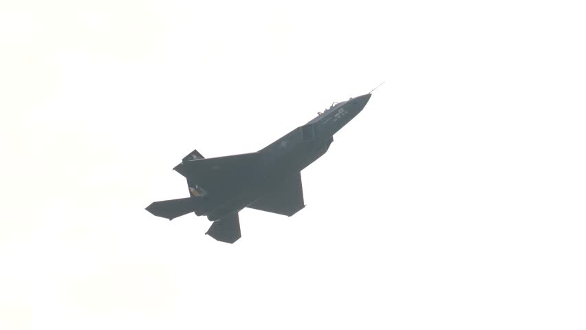 Korean twin-seat KF-21 Boramae fighter performing a demonstration flight.