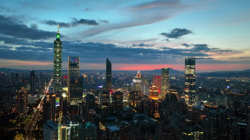 Aerial view of Traffic and Cityscape in Taipei, Taiwan.	