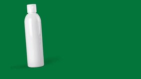 Minimalist white plastic cosmetic bottle standing on a clean green background. Perfect for product advertising, branding presentation, skincare, shampoo, or lotion packaging design concept videos. - Powered by Shutterstock - Get 15% off with code: PIKWIZARD15