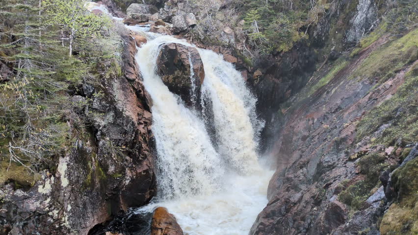 The Crow Gulch Brook waterfalls on the Gros Morne Mountain hiking trail in the Gros Morne National Park (Norris Point, Newfoundland, Canada)