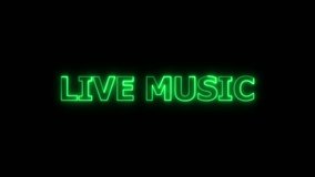 A bright green neon sign displays the words LIVE MUSIC in bold, illuminated lettering against a stark black background, creating a vibrant and modern visual. Clear details and vibrant colors enhan... - Powered by Shutterstock - Get 15% off with code: PIKWIZARD15