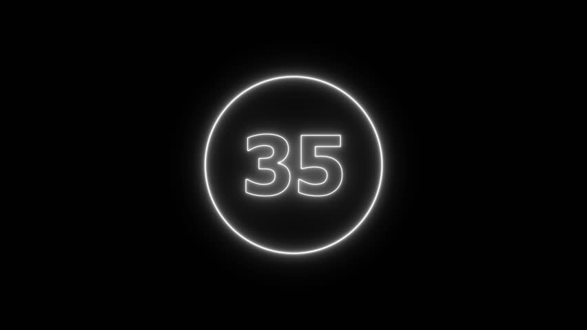 A 35 seconds countdown timer animation featuring bold, digital-style numbers that decrease from 35 to 0 with smooth ticking motion. The timer design can be minimal, neon glowing,