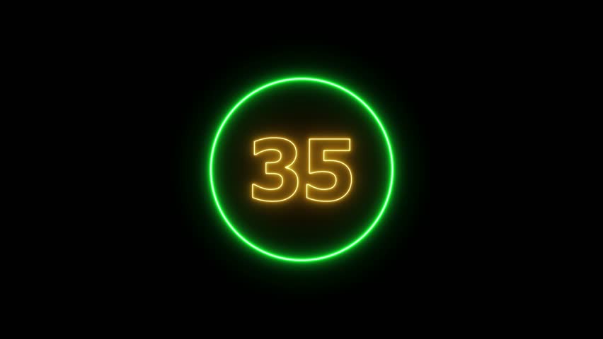A 35 seconds countdown timer animation featuring bold, digital-style numbers that decrease from 35 to 0 with smooth ticking motion. The timer design can be minimal, neon glowing,