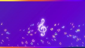 A luminous treble clef glows at the center, surrounded by floating colorful notes against a blue gradient. - Powered by Shutterstock - Get 15% off with code: PIKWIZARD15