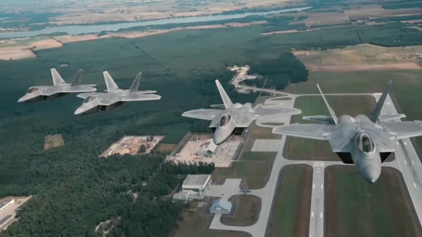 4 F-22 Raptor aircraft form a formation
Four F-22 Raptor stealth fighter jets fly in a tight formation across the open sky, showcasing the precision, power, and maneuverability of this fifth-generatio