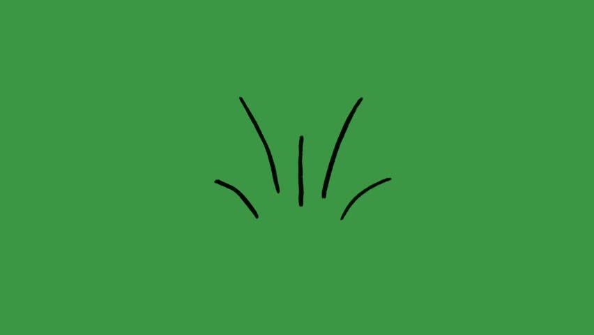 Animated Hand-Drawn Explosion Impact Burst Green Screen. Cartoon Doodle Motion Element for Action Effects.