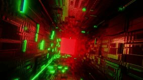 Fast 3D abstract loop through a dark, red cyberspace tunnel with glowing green neon circuit lines. Perfect background for technology, data, VR, or Sci-Fi projects. - Powered by Shutterstock - Get 15% off with code: PIKWIZARD15