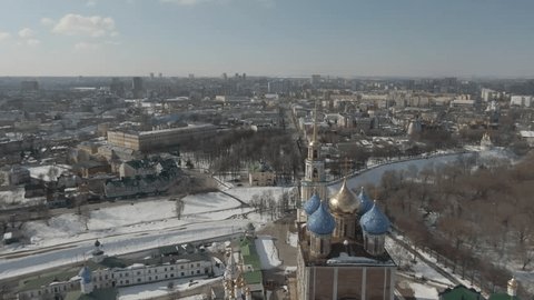 Aerial Panorama of Ryazan Kremlin in Snow