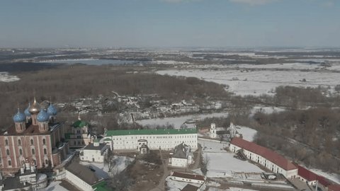 Aerial Panoramic View of Ryazan Kremlin in Snow