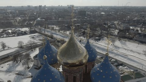 Aerial View of Ryazan Kremlin Cathedral Domes