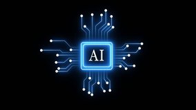 Abstract Glowing Neon microchip ai icon isolated on black background. Glowing neon technology circuit board with neon line moving electrons
 - Powered by Shutterstock - Get 15% off with code: PIKWIZARD15