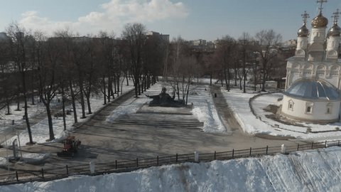 Drone Departure from Sergei Yesenin Monument near Ryazan Kremlin