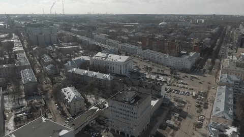 Aerial View of Theater Square in Ryazan on a Sunny Winter Day